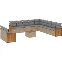 vidaXL Ensemble de 12 canapés de jardin avec coussins Beige Poly Rattan