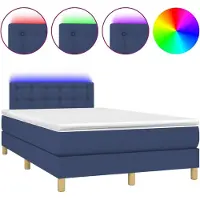 vidaXL Lit Boxspring avec matelas & LED Bleu 120x190 cm Tissu