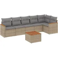 vidaXL Ensemble de salon de jardin 7 pièces avec coussins Beige Poly Rattan