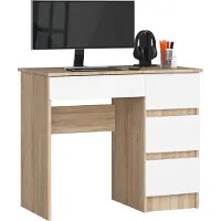 Akord Bureau A-7 avec 4 tiroirs en chêne Sonoma et blanc pour la maison et le bureau