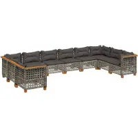 vidaXL Ensemble de salon de jardin 10 pièces avec coussins Gris Poly Rattan
