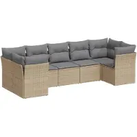 vidaXL Ensemble de salon de jardin 7 pièces avec coussins Beige Poly Rattan