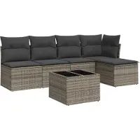vidaXL Ensemble de salon de jardin 6 pièces avec coussins Gris Poly rotin