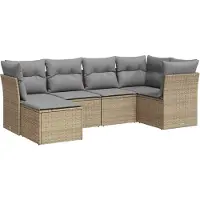 vidaXL Ensemble de salon de jardin 6 pièces avec coussins Beige Poly Rattan