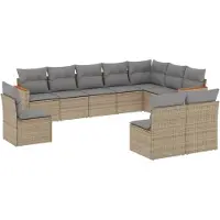 vidaXL Ensemble de salon de jardin 10 pièces avec coussins Beige Poly Rattan