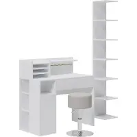 Vicco Bureau Blanc 3 pièces, avec bibliothèque et tabouret, Model 41639