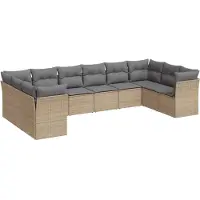 vidaXL Ensemble de salon de jardin 10 pièces avec coussins Beige Poly Rattan