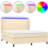 vidaXL Lit Boxspring avec matelas & LED Crème 160x200 cm Tissu