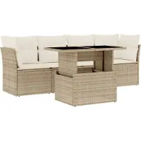 vidaXL Ensemble de salon de jardin 5 pièces avec coussins Beige Poly Rattan