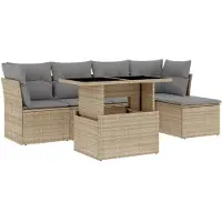 vidaXL Ensemble de salon de jardin 6 pièces avec coussins Beige Poly Rattan