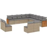 vidaXL Ensemble de 13 canapés de jardin avec coussins Beige Poly Rattan