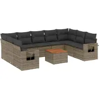 vidaXL Ensemble de salon de jardin 10 pièces avec coussins Gris Poly Rattan