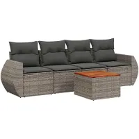 vidaXL Ensemble de salon de jardin 5 pièces avec coussins Gris Poly rotin