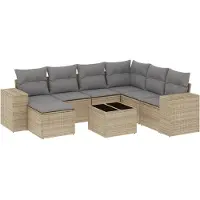 vidaXL Ensemble de jardin canapé 8 pièces avec coussins Beige Poly Rattan