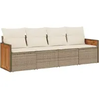 vidaXL Ensemble de salon de jardin 4 pièces avec coussins Beige Poly Rattan