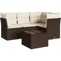 vidaXL Ensemble de salon de jardin 5 pièces avec coussins Marron Poly Rattan