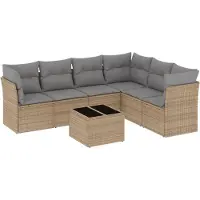 vidaXL Ensemble de salon de jardin 7 pièces avec coussins Beige Poly Rattan