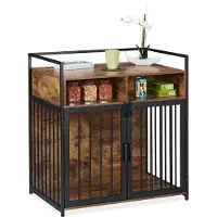 Relaxdays Cage pour chien de style meuble, dimensions intérieures : 85 x 80 x 54 cm, cage pour chien avec tablette, 2 portes, armoire pour chien aspect bois, marron-noir