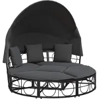 vidaXL Lit lounge d'extérieur avec toit et coussins noir Poly rotin