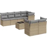 vidaXL Ensemble de jardin canapé 8 pièces avec coussins Beige Poly Rattan