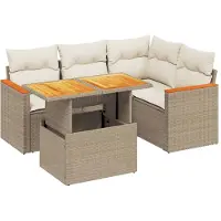 vidaXL Ensemble de salon de jardin 5 pièces avec coussins Beige Poly Rattan