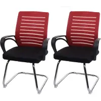 Mendler Lot de 2 chaises de conférence HWC-K51 piétement luge, charge max. 150 kg tissu/textile rouge