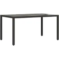 vidaXL Table de jardin avec plateau en verre noir 150x90x75 cm Poly rotin