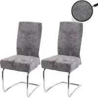 Mendler Lot de 2 chaises de salle à manger HWC-G56, chaise de cuisine cantilever chaise inclinable, métal tissu/textile chenille gris foncé