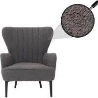 Mendler Fauteuil relax HWC-K37, fauteuil club/fauteuil à oreilles, fauteuil rembourré, style rétro vintage, tissu bouclé (600 g/m²), couleur gris foncé