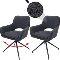 Mendler Fauteuil de salle à manger HWC-N74, chaise de cuisine, pivotante avec retour automatique, revêtue en tissu bouclé (540g/m²), couleur gris foncé