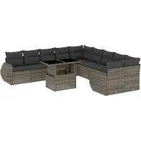 vidaXL Ensemble de salon de jardin 11 pièces avec coussins Gris Poly rotin