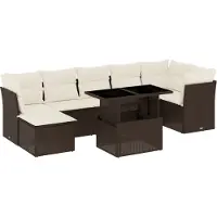 vidaXL Ensemble de jardin canapé 8 pièces avec coussins Marron Poly rotin