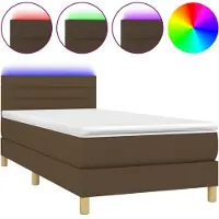 vidaXL Lit boxspring avec matelas & LED brun foncé 90x190 cm Tissu