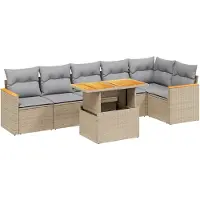vidaXL Ensemble de salon de jardin 7 pièces avec coussins Beige Poly Rattan