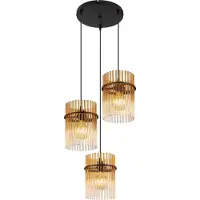 Globo Suspension noire Gorley avec verre ambré rond Ø 47cm