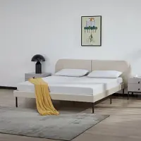 En.casa Lit rembourré 'Porvoo' pin velours 160 x 200 cm beige