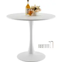 Vevor Table à manger ronde Table de cuisine en bois (80 cm / 113,4 kg de charge admissible) pour 2 à 4 personnes, tables de bureau modernes avec pied colonne en design tulipe