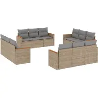 vidaXL Ensemble de 12 canapés de jardin avec coussins Beige Poly Rattan