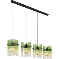Globo Suspension noire Gorley avec verre vert 4 lumières