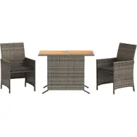 vidaXL Ensemble Bistro 3 pièces avec coussins Gris Poly Rattan