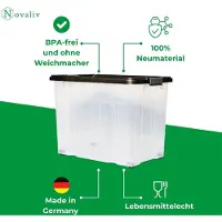 Novaliv XXL Boîte de rangement avec couvercle Grand 80L Anthracite Boîte plastique empilable Nestbar avec fermeture à clip Eurobox avec couvercle sans BPA 61x40x45 cm