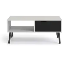 Ebuy24 Napoli Table basse avec 1 tiroir et 1 tablette en blanc et noir mat.