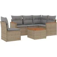 vidaXL Ensemble de salon de jardin 6 pièces avec coussins Beige Poly Rattan