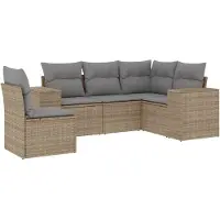 vidaXL Ensemble de salon de jardin 5 pièces avec coussins Beige Poly Rattan