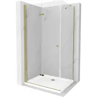 Mexen Lima Cabine de douche pliante 70 x 100 cm, Transparent, Or + receveur de douche Flat - 856-070-100-50-00-4010