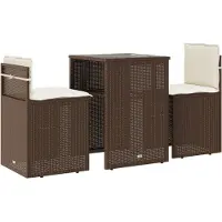 vidaXL Ensemble Bistro 3 pièces avec coussins Marron Poly Rattan