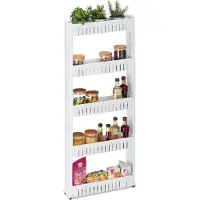 Relaxdays Étagère de cuisine sur roulettes - 5 étages - étroite - plastique - 131 x 12,5 x 54 cm - blanc