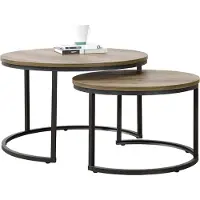 En.casa Table basse 'Christchurch' set de 2 tables gigognes piètement métal imitation bois/noir