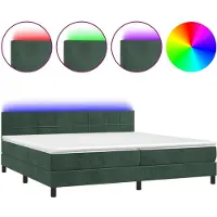 vidaXL Lit boxspring avec matelas & LED vert foncé 200x200 cm velours