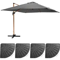 Oviala Parasol déporté 3x3m et 4 dalles lestées effet bois gris - Brescia
